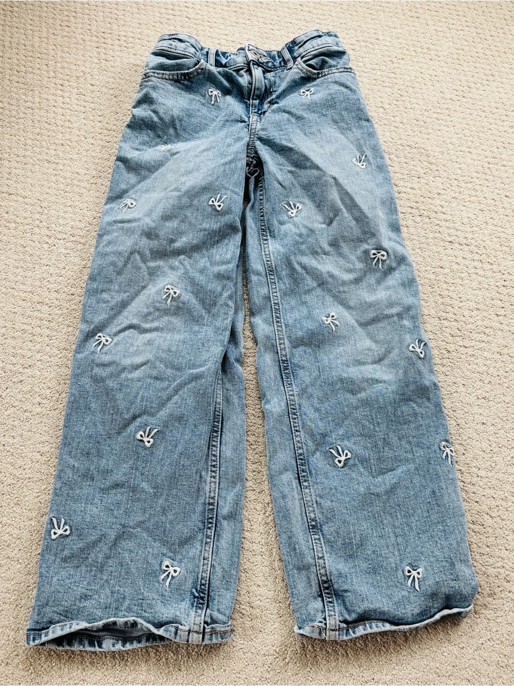 Abercrombie kids Light Blue Embroidered ribbon bows Wide-Leg Jeans